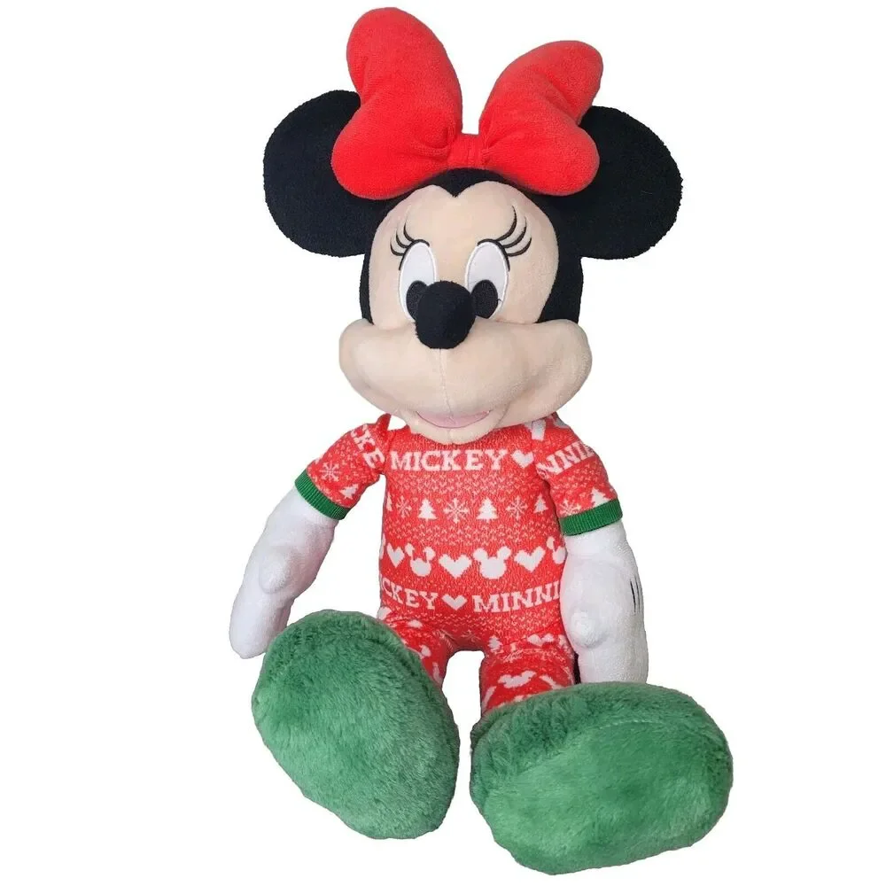 Disney Minnie Mouse Plush Toy 20 Inches Tall Flannel Christmas Pajamas EUC